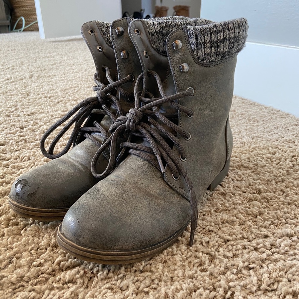 Gray combat boots